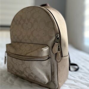 Coach Signature Canvas Mini Backpack in Metallic Taupe